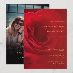 Red Rose Gradient Red with Photo Wedding Invitation