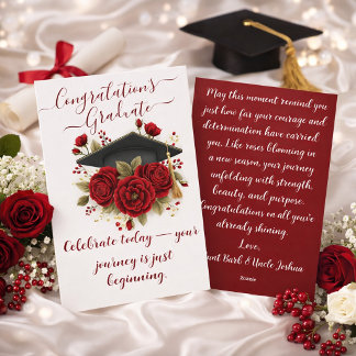 Red Rose Graduation Card with Printed Message 