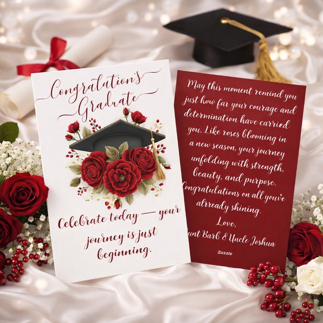 Red Rose Graduation Card with Printed Message  (Creator Uploaded)