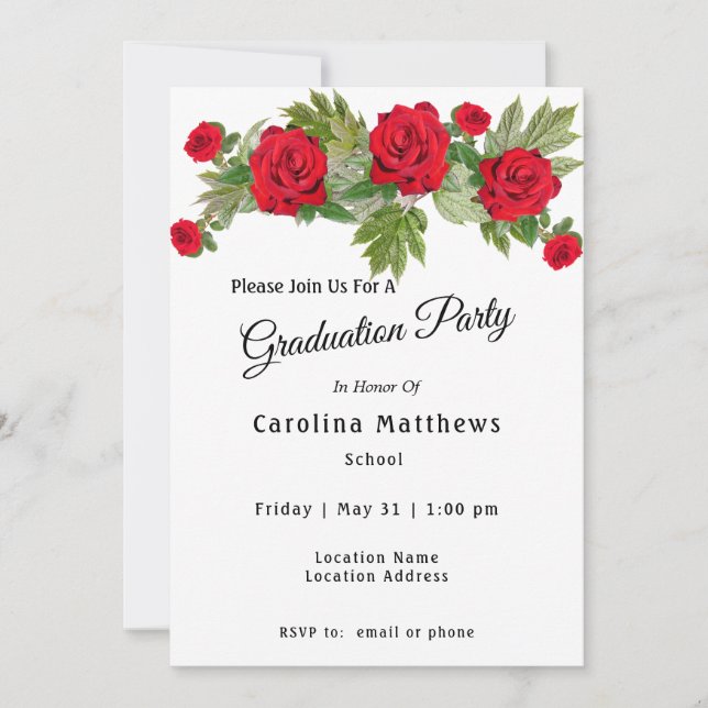 Red Rose Graduation Invitation (Front)