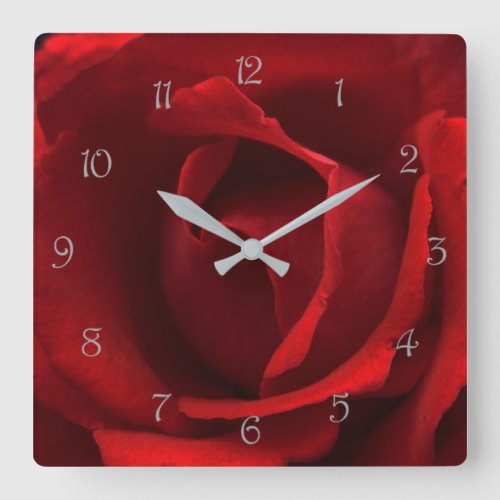 Red Rose Gray Script Numbers wccn Square Wall Clock