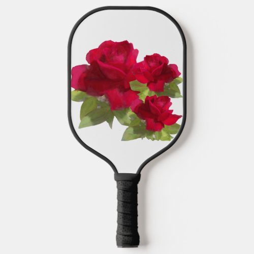 Red Rose green leaves womens Color Black Pickleball Paddle