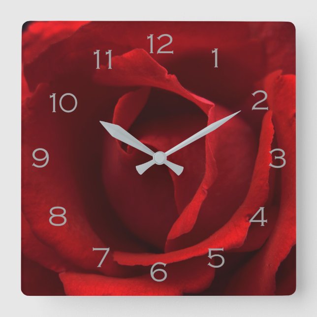 Red Rose Grey Numbers wcm Square Wall Clock (Front)
