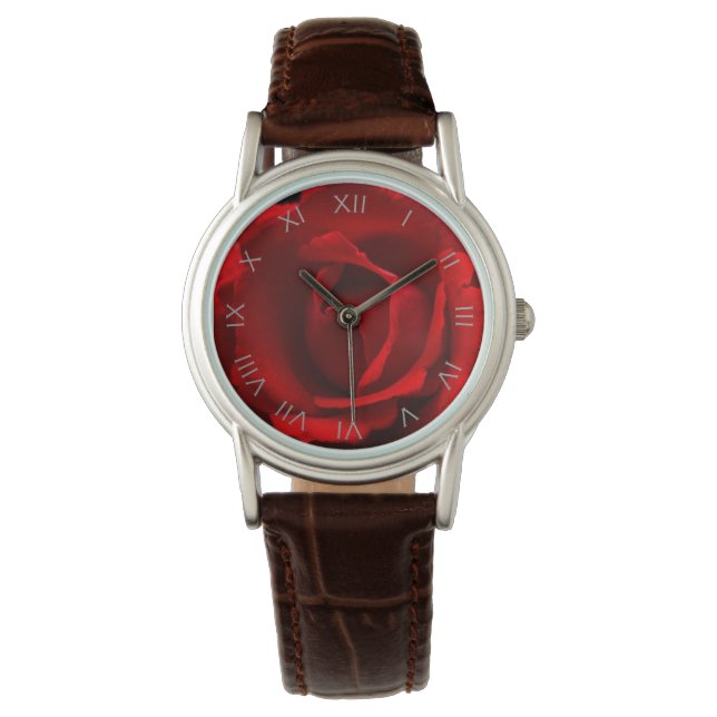 Red Rose Grey Roman Numbers wacna Watch (Front)