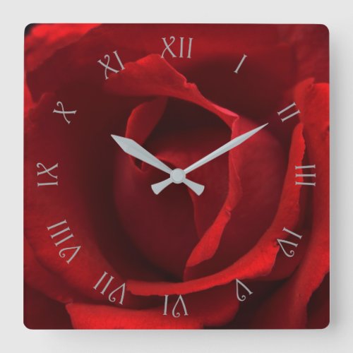 Red Rose Grey Script Roman Numbers wccna Square Wall Clock