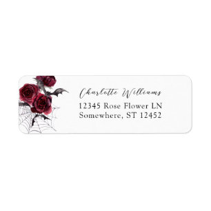 Red Rose Halloween Bats Return Address 2 Label