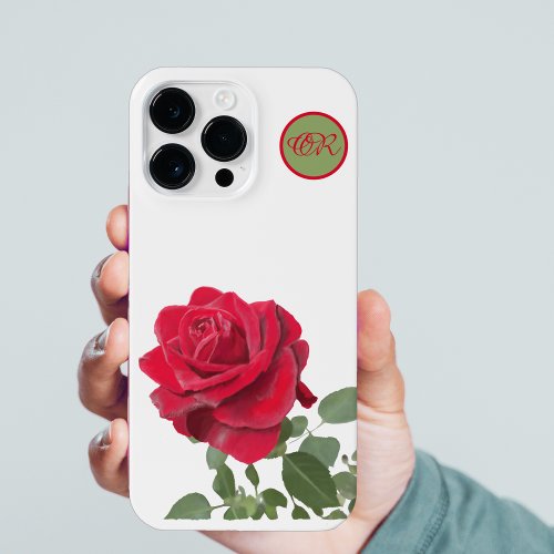 Red Rose _ Hand painted _ monogram iPhone 14 Pro Max Case