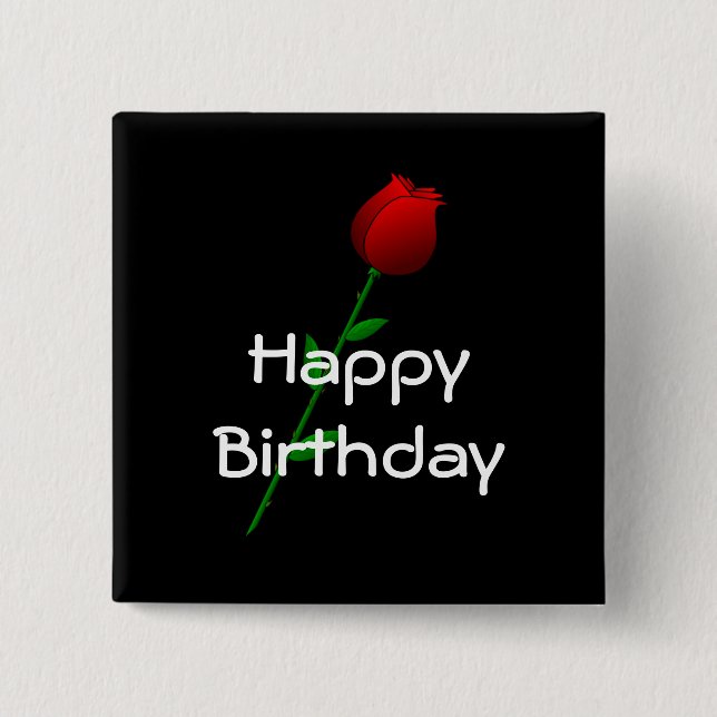 Red Rose "Happy Birthday" Pinback Button (Front)