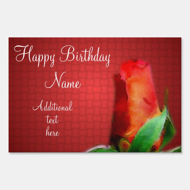 Red Rose Happy Birthday  Sign (Front)