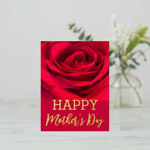 Red Rose Happy Mother’s Day Real Gold Foil Holiday Postcard