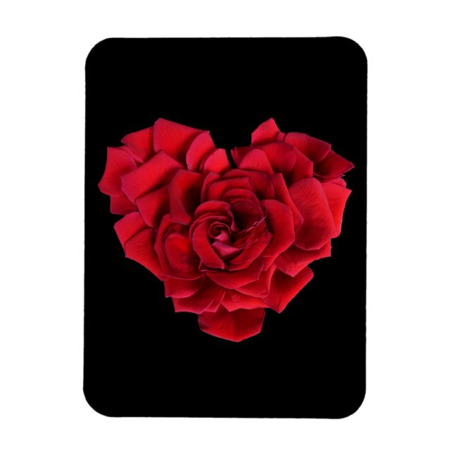 Red Rose Heart Black Magnet (Vertical)