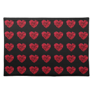 Red Rose Heart Black Pattern Cloth Placemat