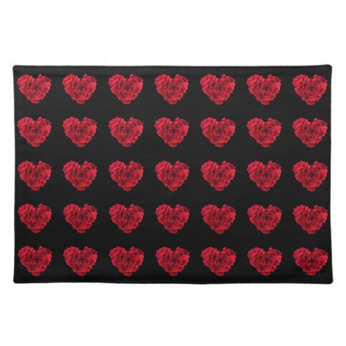 Red Rose Heart Black Pattern Cloth Placemat