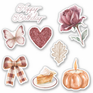 Red Rose Heart Butterfly Bow Pumpkin Sticker