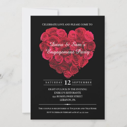 Red Rose Heart Engagement Party Valentines Day Invitation