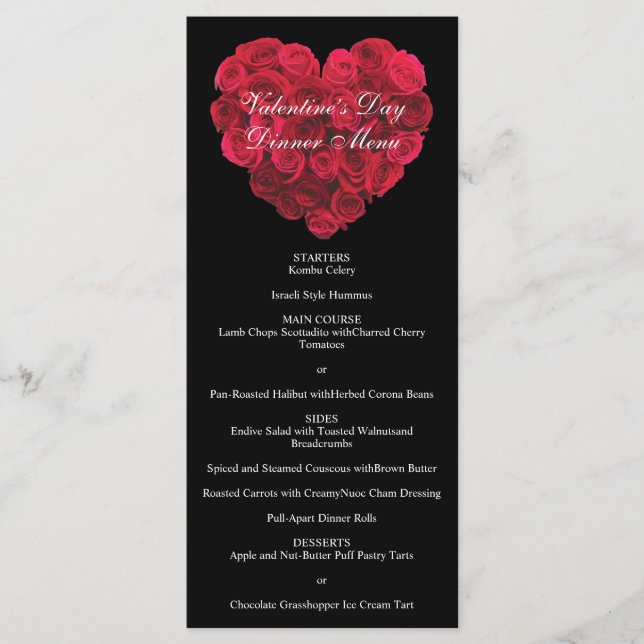 Red Rose Heart Engagement Party Valentines Day Menu (Front)