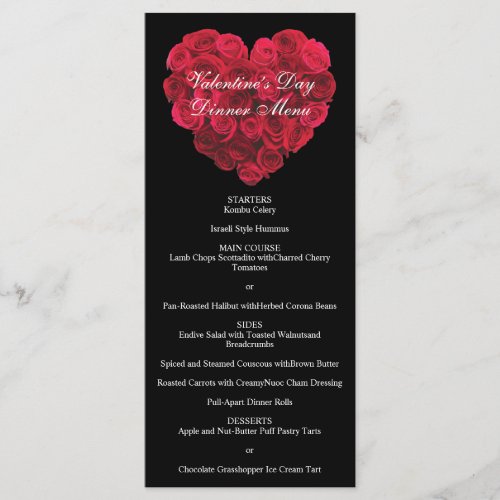 Red Rose Heart Engagement Party Valentines Day Menu