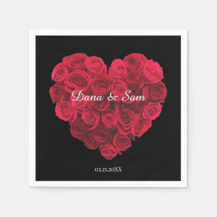 Red Rose Heart Engagement Party Valentines Day Napkins