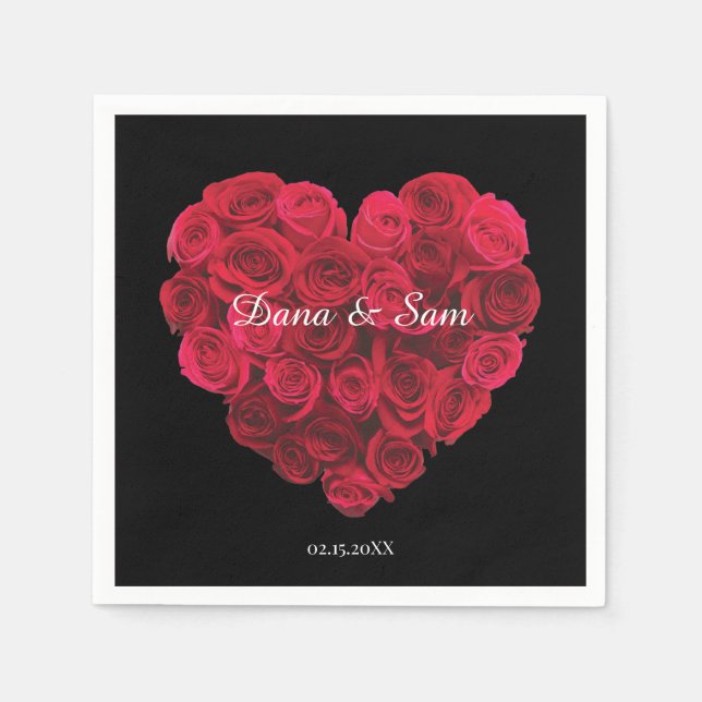 Red Rose Heart Engagement Party Valentines Day Napkins (Front)