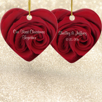 Red Rose Heart First Christmas Together Ornament by ornamentsbyhenis at Zazzle