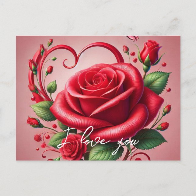 Red Rose Heart I Love You Personalized Text Postcard (Front)