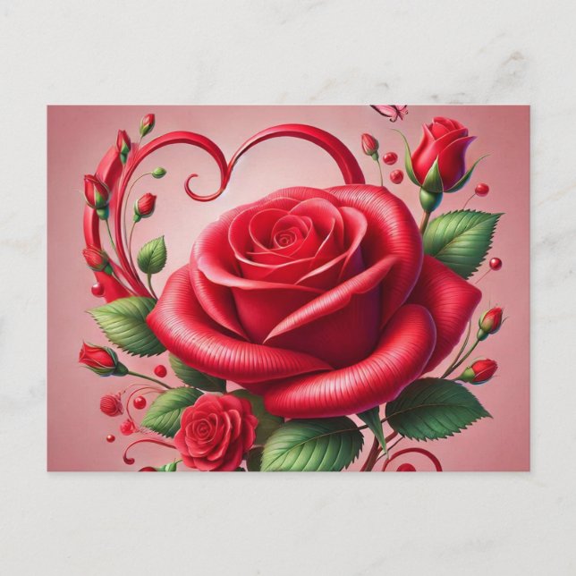 Red Rose Heart Magnificent Cute Pretty  Postcard (Front)