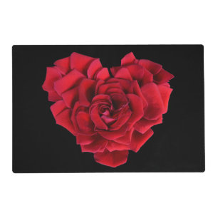Red Rose Heart on Black Placemat