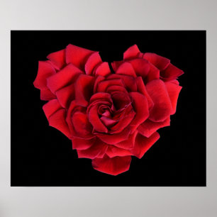 Red Rose Heart on Black Poster