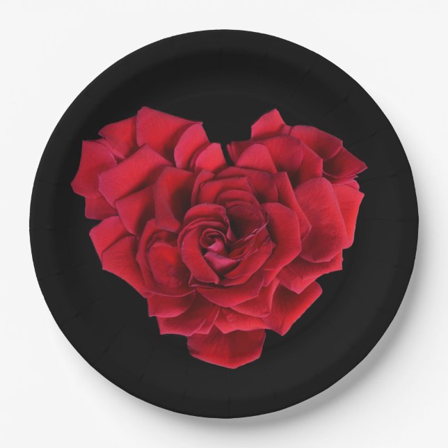 Red Rose Heart Paper Plates (Front)