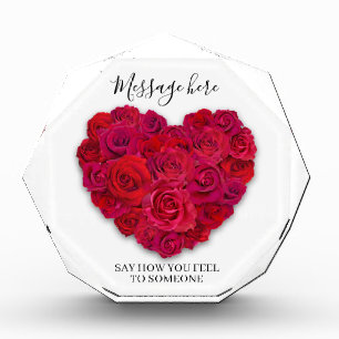 Red Rose Heart Romantic Floral Custom Text Acrylic Award