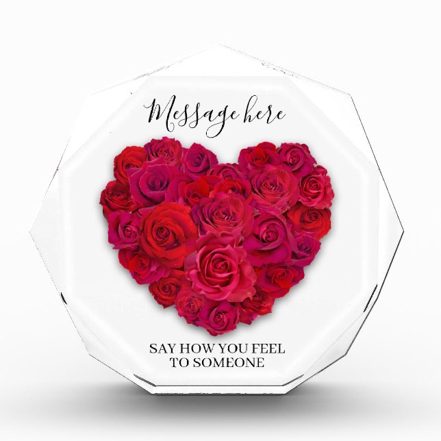 Red Rose Heart Romantic Floral Custom Text Acrylic Award (Front)