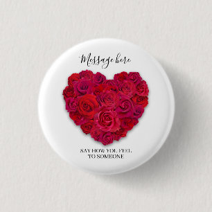 Red Rose Heart Romantic Floral Custom Text Button