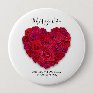 Red Rose Heart Romantic Floral Custom Text Button
