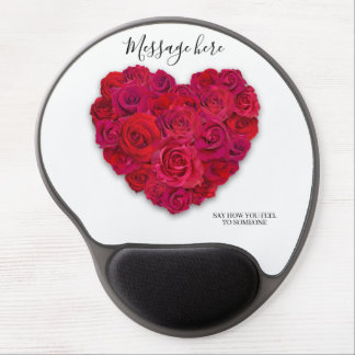 Red Rose Heart Romantic Floral Custom Text Gel Mouse Pad