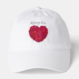 Red Rose Heart Romantic Floral Custom Text Hat