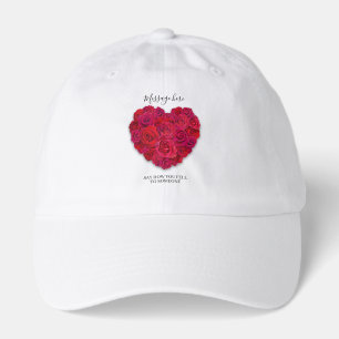 Red Rose Heart Romantic Floral Custom Text Hat