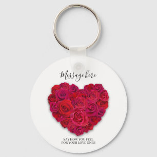 Red Rose Heart Romantic Floral Custom Text Keychain