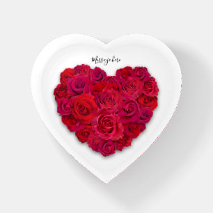 Red Rose Heart Romantic Floral Custom Text Paperweight