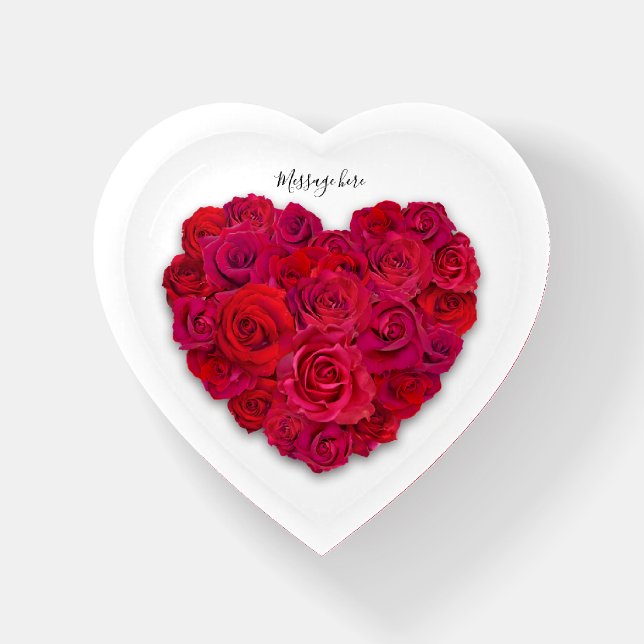 Red Rose Heart Romantic Floral Custom Text Paperweight (Front)