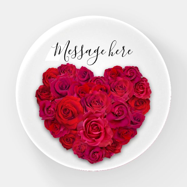 Red Rose Heart Romantic Floral Custom Text Paperweight (Front)