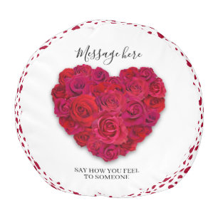 Red Rose Heart Romantic Floral Custom Text Pouf