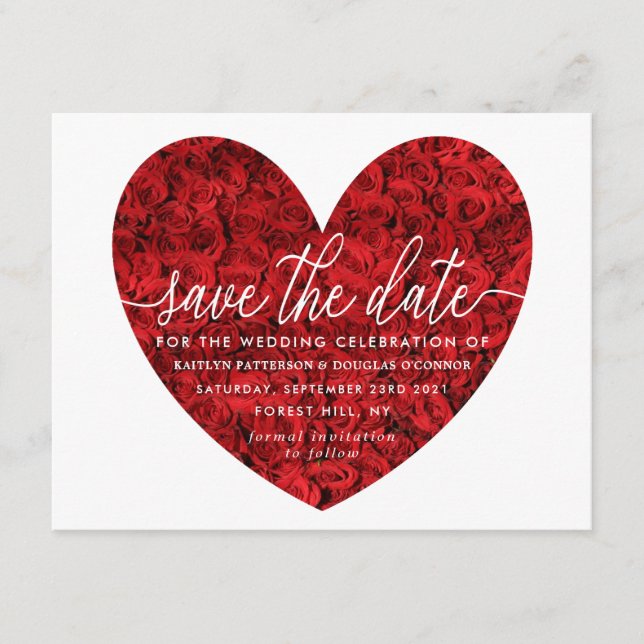 Red Rose Heart Save The Date Enclosure Card (Front)