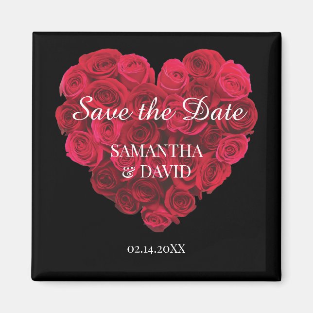 Red Rose Heart Save the Date Magnet (Front)