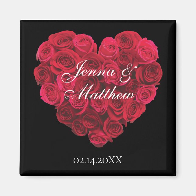 Red Rose Heart Save the Date Valentines Day Magnet (Front)