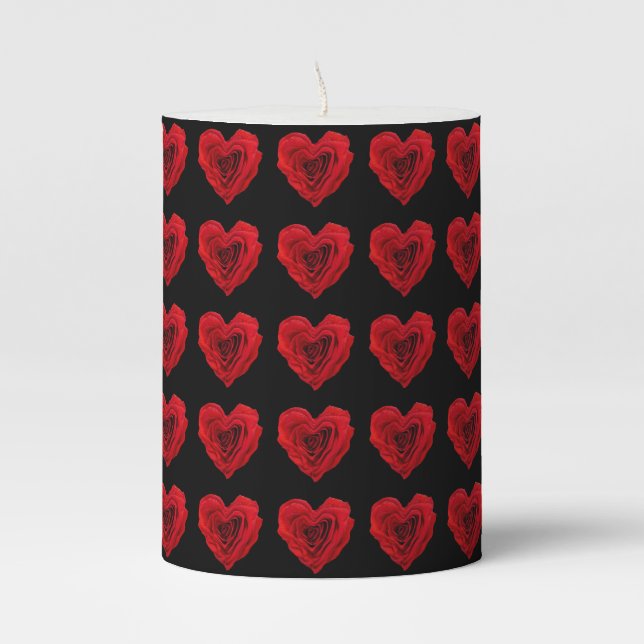 Red Rose Heart Shape Pattern - Pillar Candle (Front)
