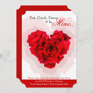 Red rose heart shaped valentine party invitation