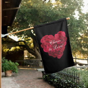 Red Rose Heart Valentines Day Party House Flag