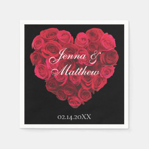 Red Rose Heart Valentines Day Party Napkins