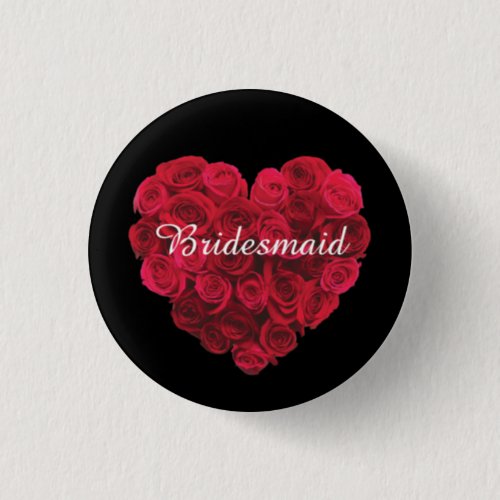 Red Rose Heart Wedding Party Role Button