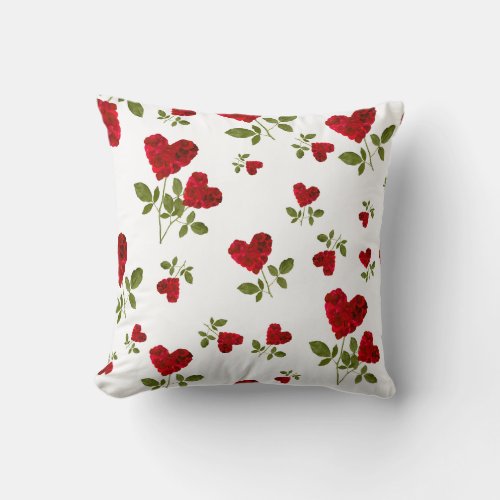 Red Rose Hearts Pattern Throw Pillow